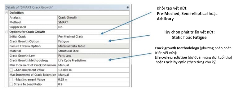 Thiết lập tùy chọn phương pháp phát triển vết nứt