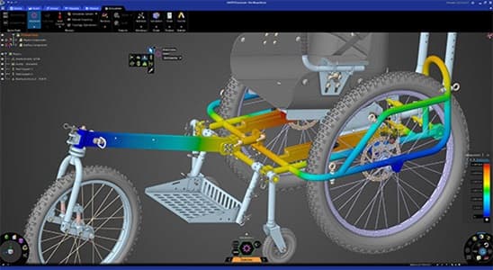 Phân tích kết cấu của tổ hợp AdvenChair trong Ansys Discovery. Được phép của Onward Project LLC.