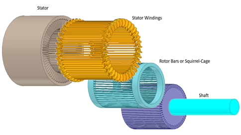 Mô hình 3D các thành phần phức tạp của động cơ cảm ứng