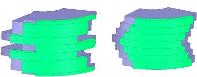 Cấu trúc rôto dạng xiên sử dụng nam châm vĩnh cửu, bao gồm hình dạng xiên tùy chỉnh (trái) và hình dạng xiên hình chữ V (phải)